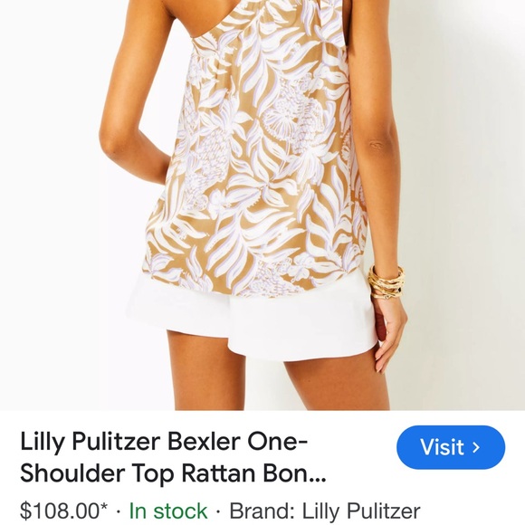 Lilly Pulitzer Tan and White One-Shoulder Blouse - Picture 3 of 3